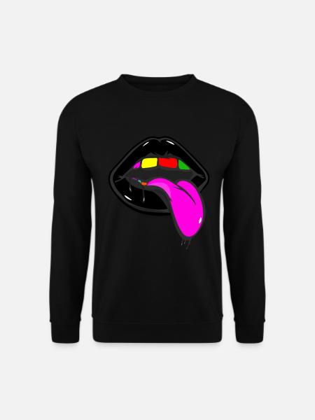 Schwarze Lippen und Regenbogenzähne mit Zunge - Unisex Pullover - Schwarz