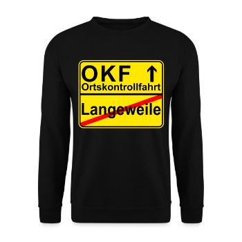 OKF Ortskontrollfahrt Ort Schild - Unisex Pullover - Schwarz - Vorne - Alina (178cm) & Michal (187cm)