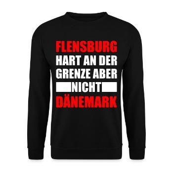 Flensburg hart an der Grenze Flensburger Geschenk - Unisex Pullover - Schwarz - Vorne - Alina (178cm) & Michal (187cm)