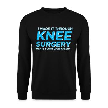 Neues Knie Knieoperation - Unisex Pullover - Schwarz - Vorne - Alina (178cm) & Michal (187cm)