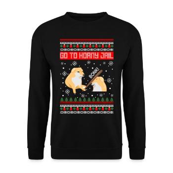 Go To Horny Jail Bonk Ugly Christmas Sweater - Unisex Sweatshirt - black - Front - Alina (178cm) & Michal (187cm)