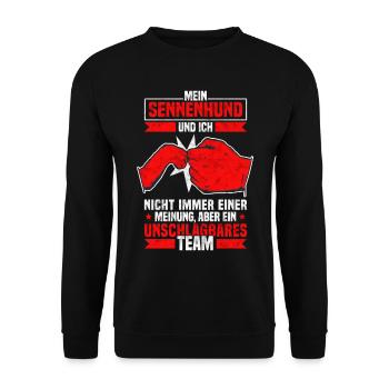 Schweizer Sennenhund Bauernhund Alm - Team - Unisex Pullover - Schwarz - Vorne - Alina (178cm) & Michal (187cm)