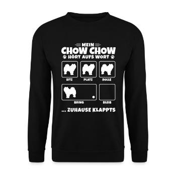 Chow-Chow chinesicher Löwenhund - Zuhause klappts - Unisex Pullover - Schwarz - Vorne - Alina (178cm) & Michal (187cm)