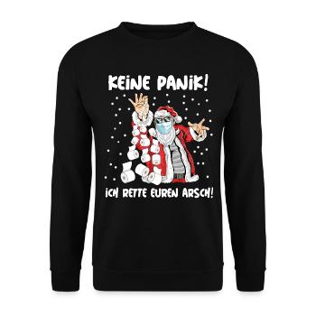 WEIHNACHTSMANN CORONA Klopapier / Keine Panik / - Unisex Pullover - Schwarz - Vorne - Alina (178cm) & Michal (187cm)