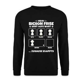 Bichon Frise canins de chien floqué - Sweat-shirt Unisexe - noir - Devant - Alina (178cm) & Michal (187cm)