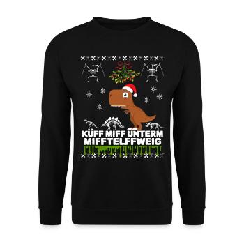 KÜSS MICH UNTERM MISTELZWEIG DINO - Unisex Pullover - Schwarz - Vorne - Alina (178cm) & Michal (187cm)