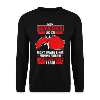 Mein Beauceron und Ich Hütehund Spruch - Unisex Pullover - Schwarz - Vorne - Alina (178cm) & Michal (187cm)