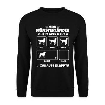Kleiner Münsterländer Hundetricks Vorstehhund - Unisex Pullover - Schwarz - Vorne - Alina (178cm) & Michal (187cm)
