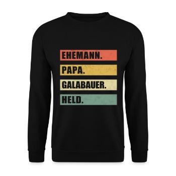 Ehemann Papa Galabauer Held lustiger Spruch - Unisex Pullover - Schwarz - Vorne - Alina (178cm) & Michal (187cm)