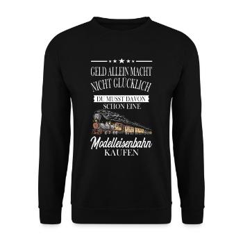 Geld allein macht nicht Glücklich - Unisex Pullover - Schwarz - Vorne - Alina (178cm) & Michal (187cm)