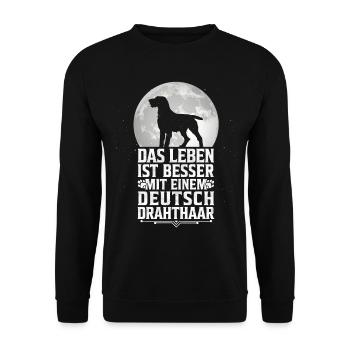 Leben ist besser mit einem Deutsch Drahthaar - Unisex Pullover - Schwarz - Vorne - Alina (178cm) & Michal (187cm)