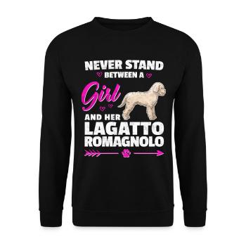 A Girl and her Lagotto Romagnolo Trüffelhund - Unisex Pullover - Schwarz - Vorne - Alina (178cm) & Michal (187cm)