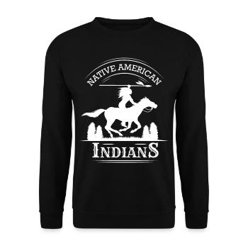 Native American Indians Indianer Krieger Pferd - Unisex Pullover - Schwarz - Vorne - Alina (178cm) & Michal (187cm)