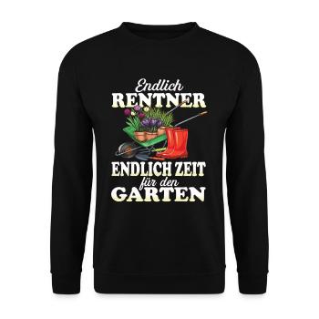 Endlich Rentner endlich Zeit für den Garten - Unisex Pullover - Schwarz - Vorne - Alina (178cm) & Michal (187cm)