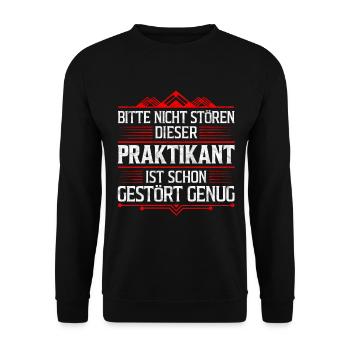 Praktikant nicht stören lustiger Praktikum Spruch - Unisex Pullover - Schwarz - Vorne - Alina (178cm) & Michal (187cm)