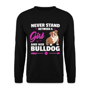 Girl with Olde English Bulldog Saying - Unisex Sweatshirt - black - Front - Alina (178cm) & Michal (187cm)