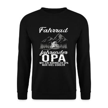 Fahrrad fahrender Opa Vatertag - Unisex Pullover - Schwarz - Vorne - Alina (178cm) & Michal (187cm)