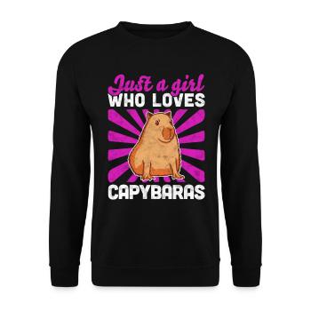 Mädchen das Capybaras liebt Wasserschwein Spruch - Unisex Pullover - Schwarz - Vorne - Alina (178cm) & Michal (187cm)