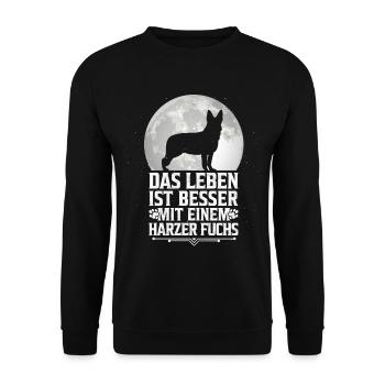 Leben mit Harzer Fuchs Hütehund Besitzer Spruch - Unisex Pullover - Schwarz - Vorne - Alina (178cm) & Michal (187cm)