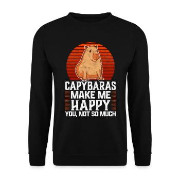 Capybaras machen glücklich Wasserschwein Spruch - Unisex Pullover - Schwarz - Vorne - Alina (178cm) & Michal (187cm)