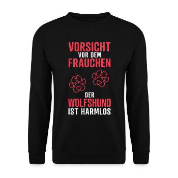 Irischer Wolfshund Frauchen Windhund Spruch - Unisex Pullover - Schwarz - Vorne - Alina (178cm) & Michal (187cm)