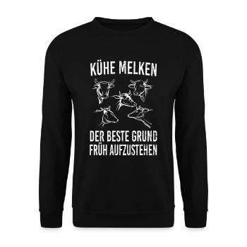 Kühe melken der beste Grund früh aufzustehen - Unisex Pullover - Schwarz - Vorne - Alina (178cm) & Michal (187cm)