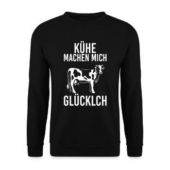 Kühe machen mich Glücklich lustiger Spruch - Unisex Pullover - Schwarz - Vorne - Alina (178cm) & Michal (187cm)