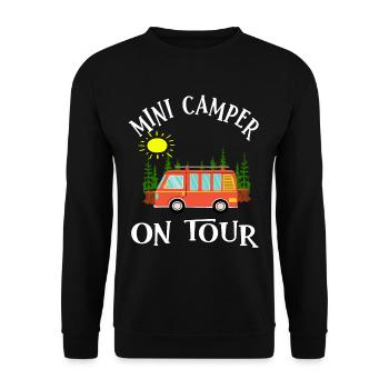 Klein Camper on Tour Roadtrip Camping Bus - Unisex Pullover - Schwarz - Vorne - Alina (178cm) & Michal (187cm)