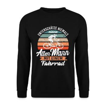 alten Mann Fahrrad fahren - Unisex Pullover - Schwarz - Vorne - Alina (178cm) & Michal (187cm)