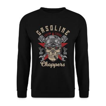 Gasoline Choppers Motorrad Biker Motorradfahrer - Unisex Pullover - Schwarz - Vorne - Alina (178cm) & Michal (187cm)