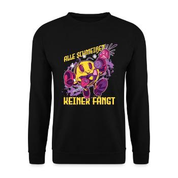 Alle schmeißen keiner fängt Raver Lustig - Unisex Pullover - Schwarz - Vorne - Alina (178cm) & Michal (187cm)