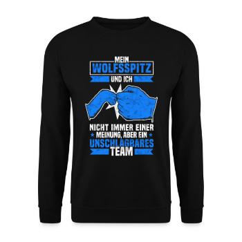 Mein Wolfsspitz und Ich Spitz Besitzer Spruch - Unisex Pullover - Schwarz - Vorne - Alina (178cm) & Michal (187cm)