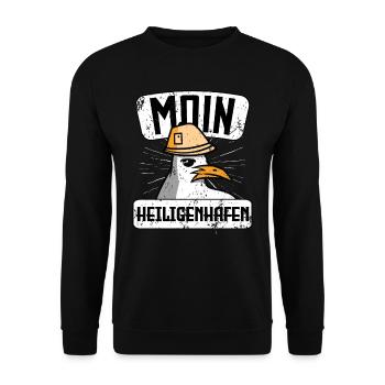 Moin Heiligenhafen Möwe Souvenir - Unisex Pullover - Schwarz - Vorne - Alina (178cm) & Michal (187cm)