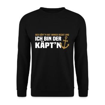 Der Kapitän hat immer Recht - Käptn Boot - Unisex Pullover - Schwarz - Vorne - Alina (178cm) & Michal (187cm)