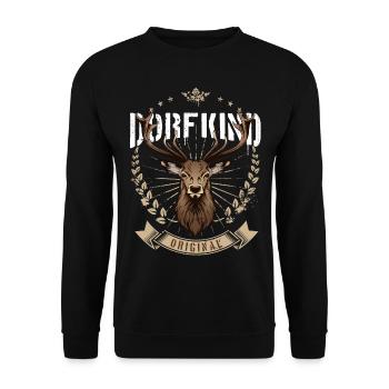 Dorfkind Hirsch - Unisex Pullover - Schwarz - Vorne - Alina (178cm) & Michal (187cm)