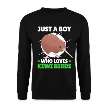 Junge der Kiwi Vogel liebt Schnepfenstrauß Spruch - Unisex Pullover - Schwarz - Vorne - Alina (178cm) & Michal (187cm)