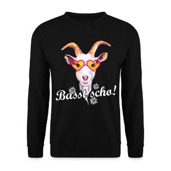 Basst scho! Bayrisches Madl Bayrischer Dialekt - Unisex Pullover - Schwarz - Vorne - Alina (178cm) & Michal (187cm)