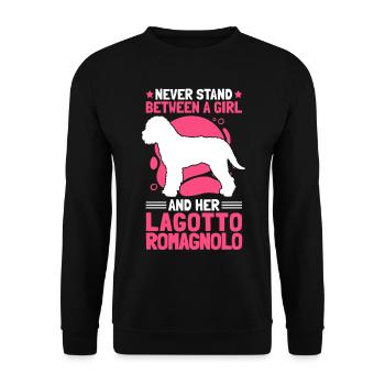 Girl with Lagotto Romagnolo Truffle Dog - Unisex Sweatshirt - black - Front - Alina (178cm) & Michal (187cm)