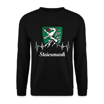 Steiermark Berge Herzschlag Puls EKG Herzfrequenz - Unisex Pullover - Schwarz - Vorne - Alina (178cm) & Michal (187cm)