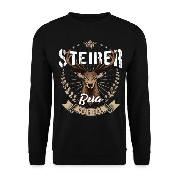 Steirer Bua Steirerbua Steiermark Hirsch Jäger - Unisex Pullover - Schwarz - Vorne - Alina (178cm) & Michal (187cm)