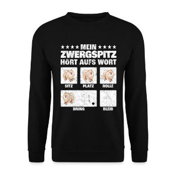 Zwergspitz Hundetricks Pomeranian Humor - Unisex Pullover - Schwarz - Vorne - Alina (178cm) & Michal (187cm)