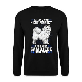 Mein Samojede liebt mich Schlittenhund Spruch - Unisex Pullover - Schwarz - Vorne - Alina (178cm) & Michal (187cm)