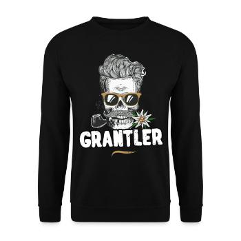 Grantler Totenkopf Bayern Bua Bayrischer Dialekt - Unisex Pullover - Schwarz - Vorne - Alina (178cm) & Michal (187cm)