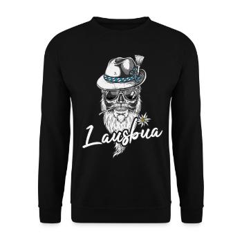 Lausbua Bayern Tracht Totenkopf cool - Unisex Pullover - Schwarz - Vorne - Alina (178cm) & Michal (187cm)