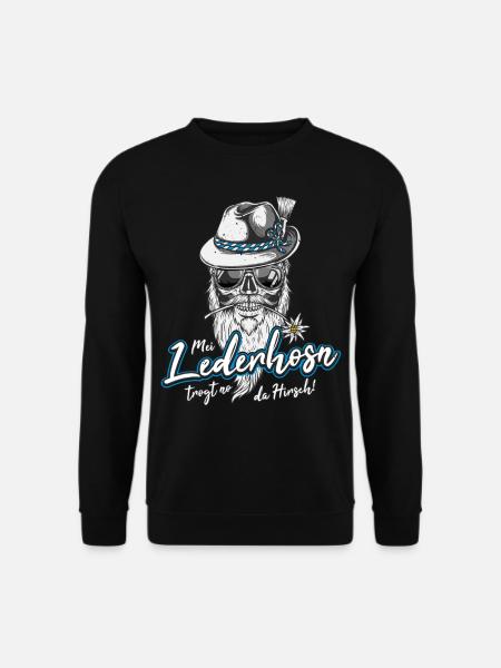 Mei Lederhosn trogt no da Hirsch Ersatz Tracht Bua - Unisex Pullover - Schwarz