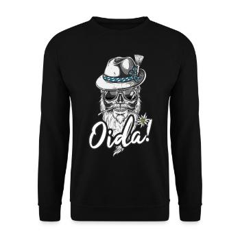 Oida! Bayern Wien bayrischer wiener Dialekt Tracht - Unisex Pullover - Schwarz - Vorne - Alina (178cm) & Michal (187cm)