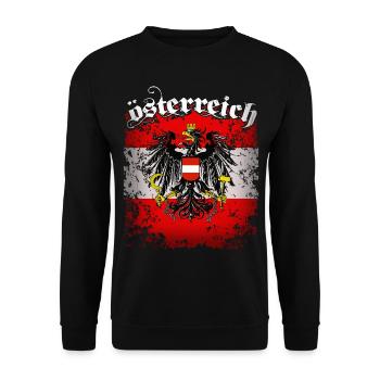 Österreich Fahne Flagge Retro Adler Wappen - Unisex Pullover - Schwarz - Vorne - Alina (178cm) & Michal (187cm)