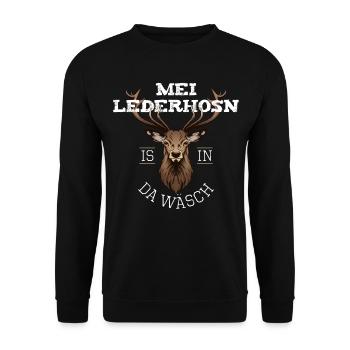 Mei Lederhosn is in da Wäsch - Unisex Pullover - Schwarz - Vorne - Alina (178cm) & Michal (187cm)