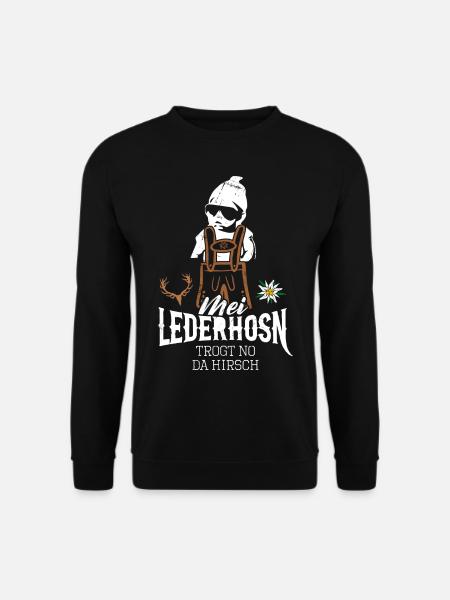 Mei Lederhosn trogt no da Hirsch Bayrischer Bua - Unisex Pullover - Schwarz