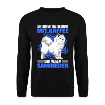 Samojede und Kaffee Schlittenhund Samojeden - Unisex Pullover - Schwarz - Vorne - Alina (178cm) & Michal (187cm)
